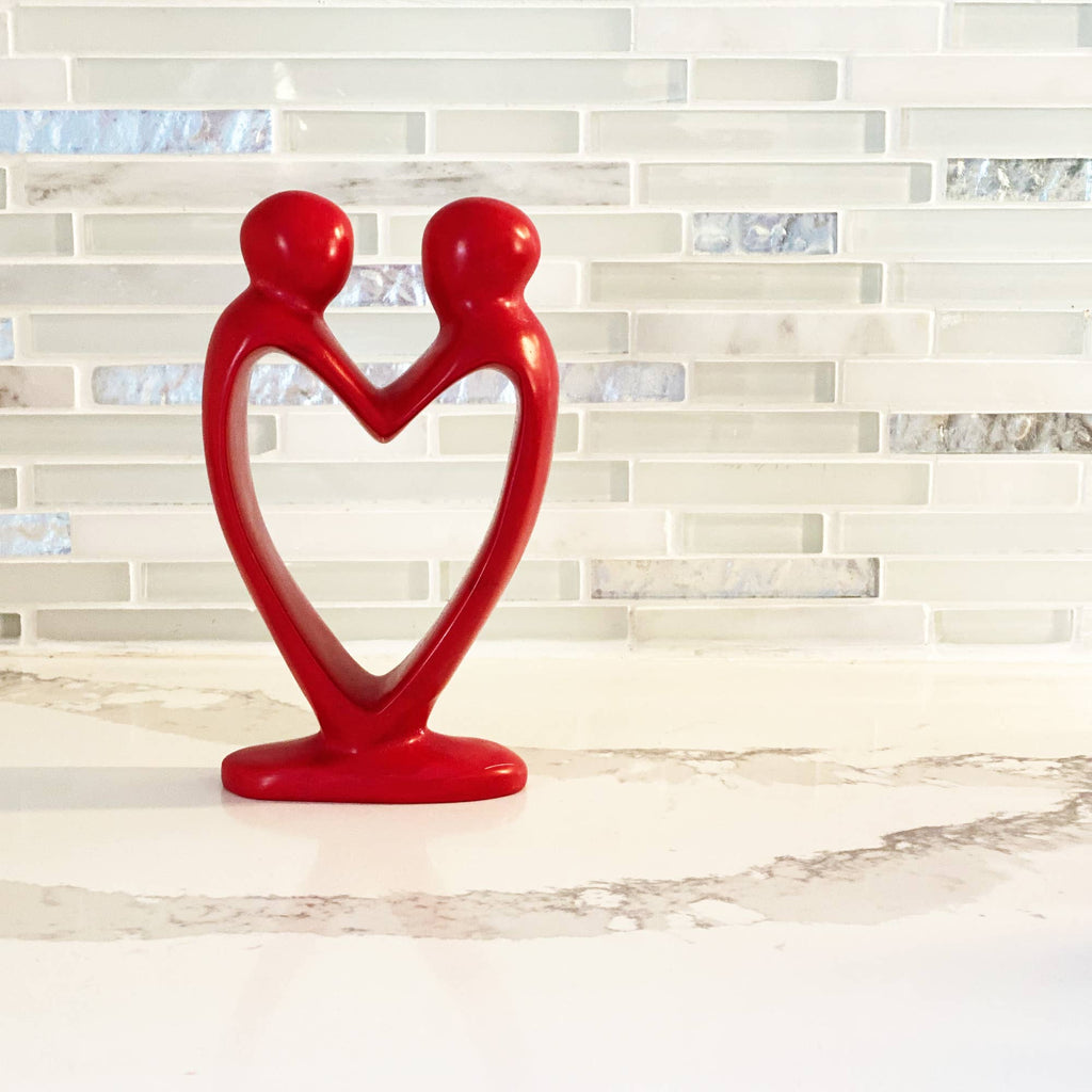 Lover's Heart Soapstone Sculptures - Red Finish