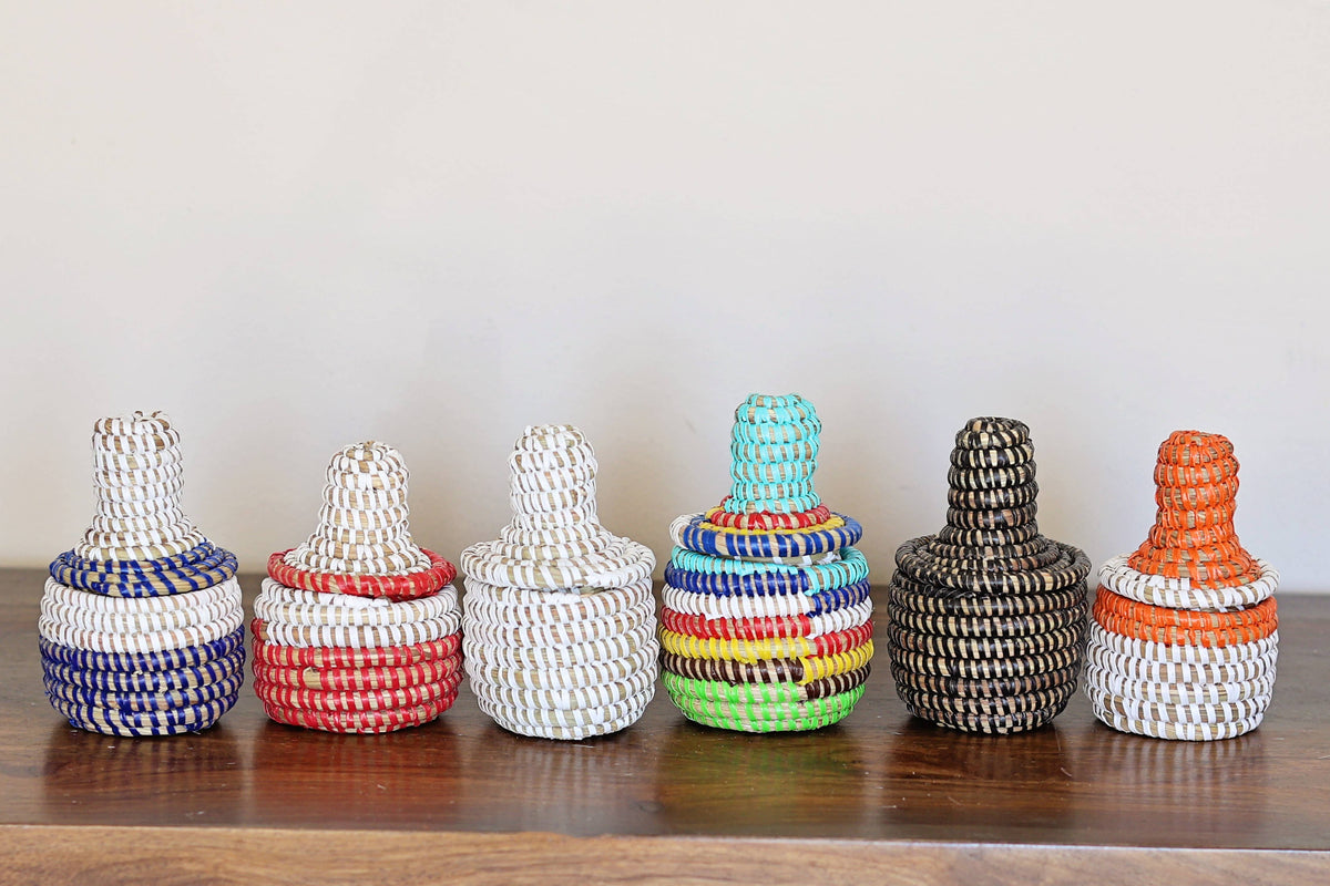 Mini Lidded Sweetgrass Basket, Assorted - Set of 6