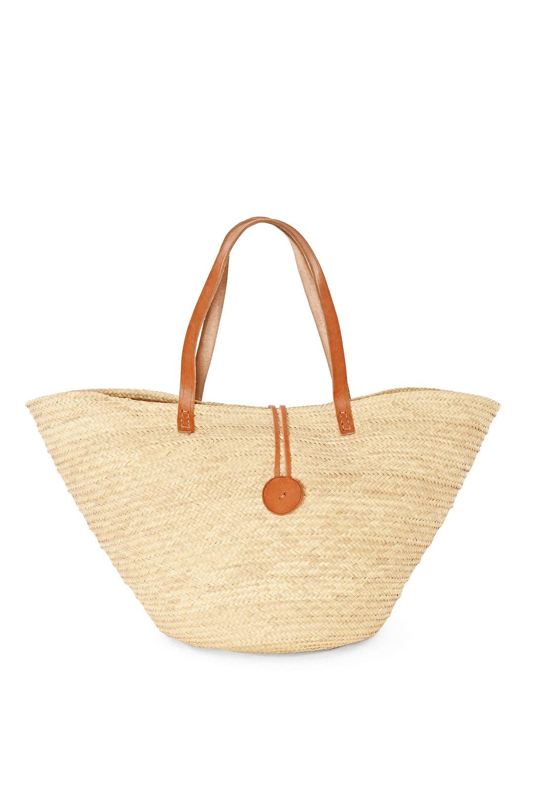 Woven Palm Basket Tote with Leather