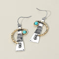 Turquoise Stone Accent Abstract Textured Metal Drop Earrings
