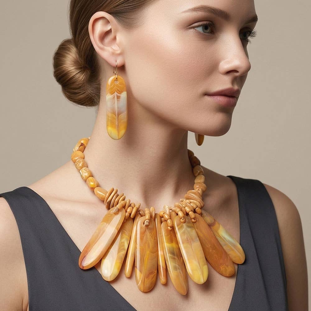 Bold Resin Bar Fringe Statement Toggle Necklace