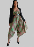 Harem Romper / Jumpsuit -Green/Pink 9003