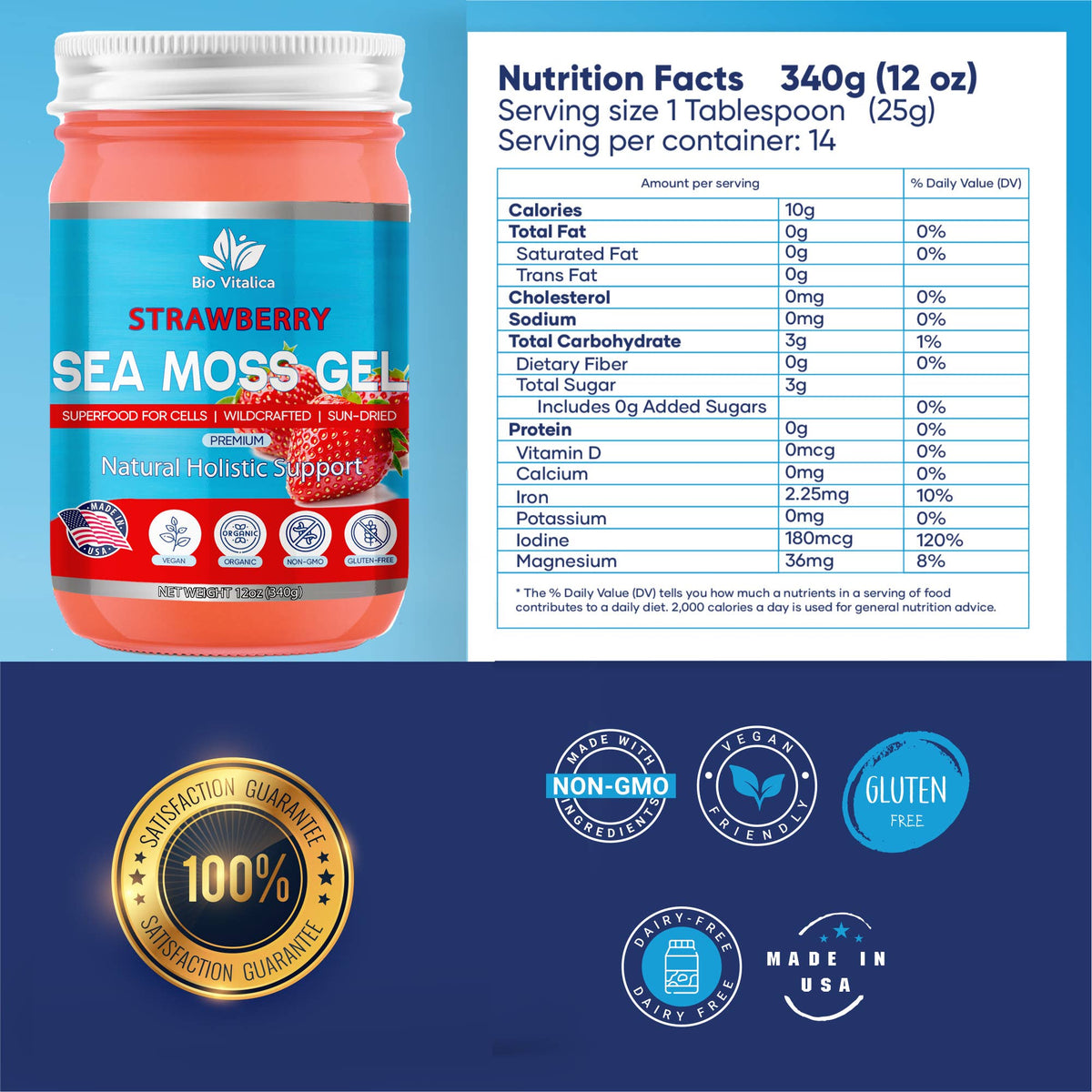 Sea Moss Gel Strawberry Flavor – Wildcrafted, Sun-Dried