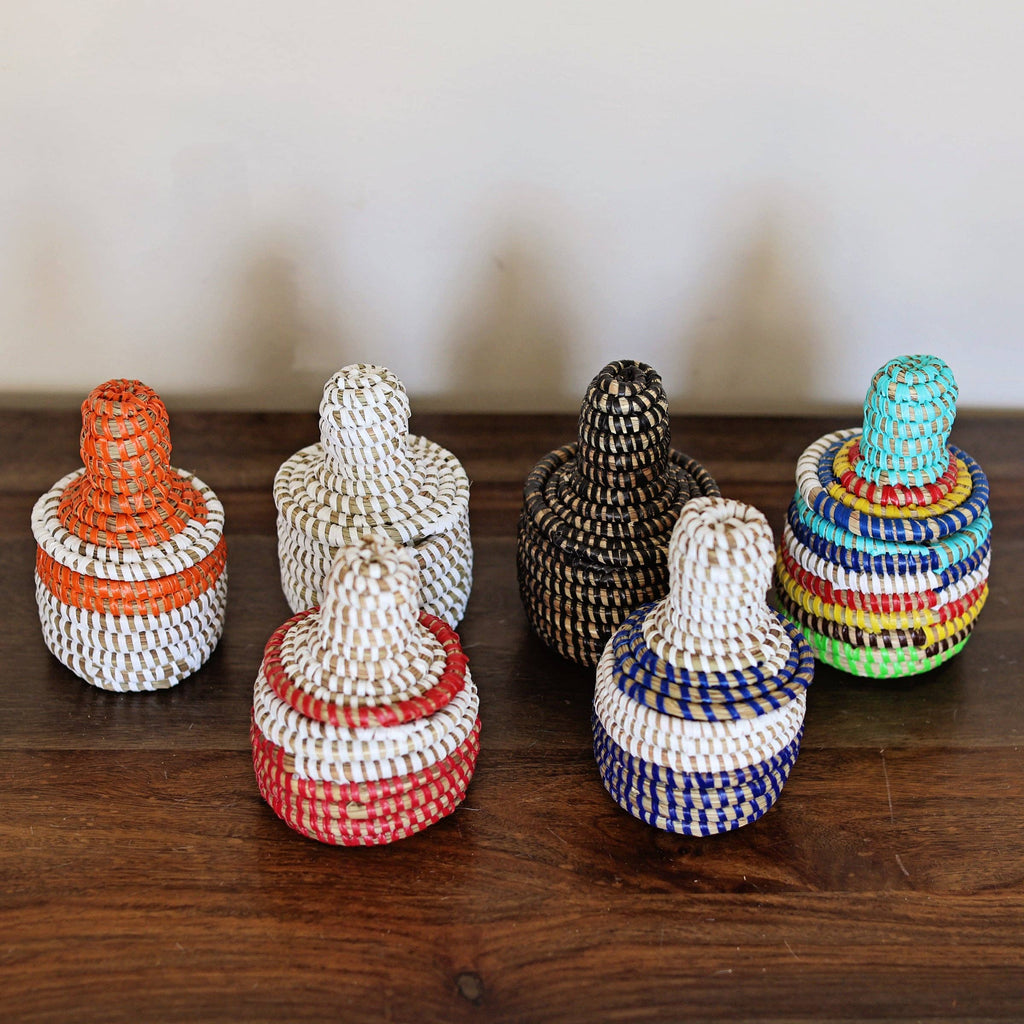 Mini Lidded Sweetgrass Basket, Assorted - Set of 6