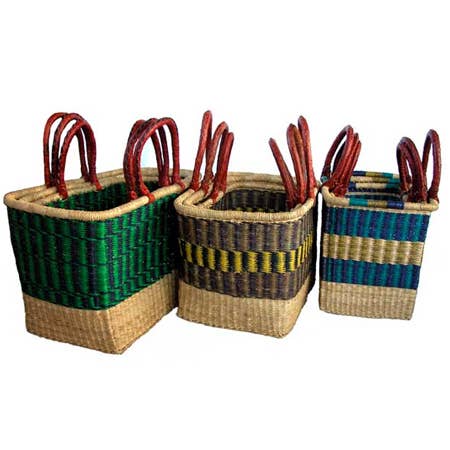 African Bolga Baskets : Set of 3 Rectangle Baskets (G-145)