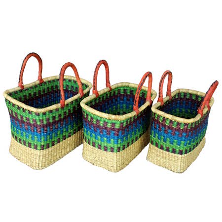 African Bolga Baskets : Set of 3 Rectangle Baskets (G-145)