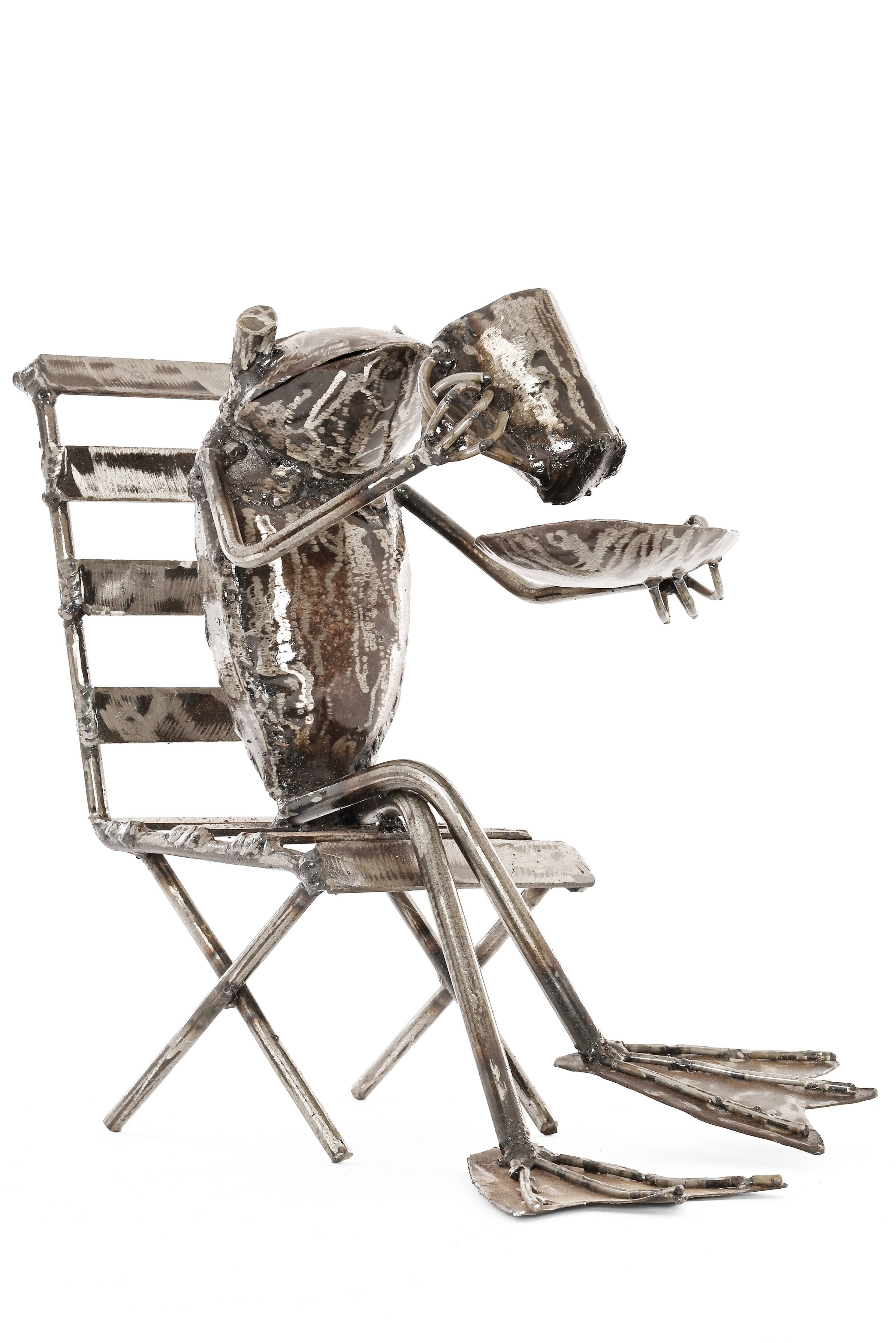 Coffee Sipping Metal Frog Sculpture - Garden Gifts