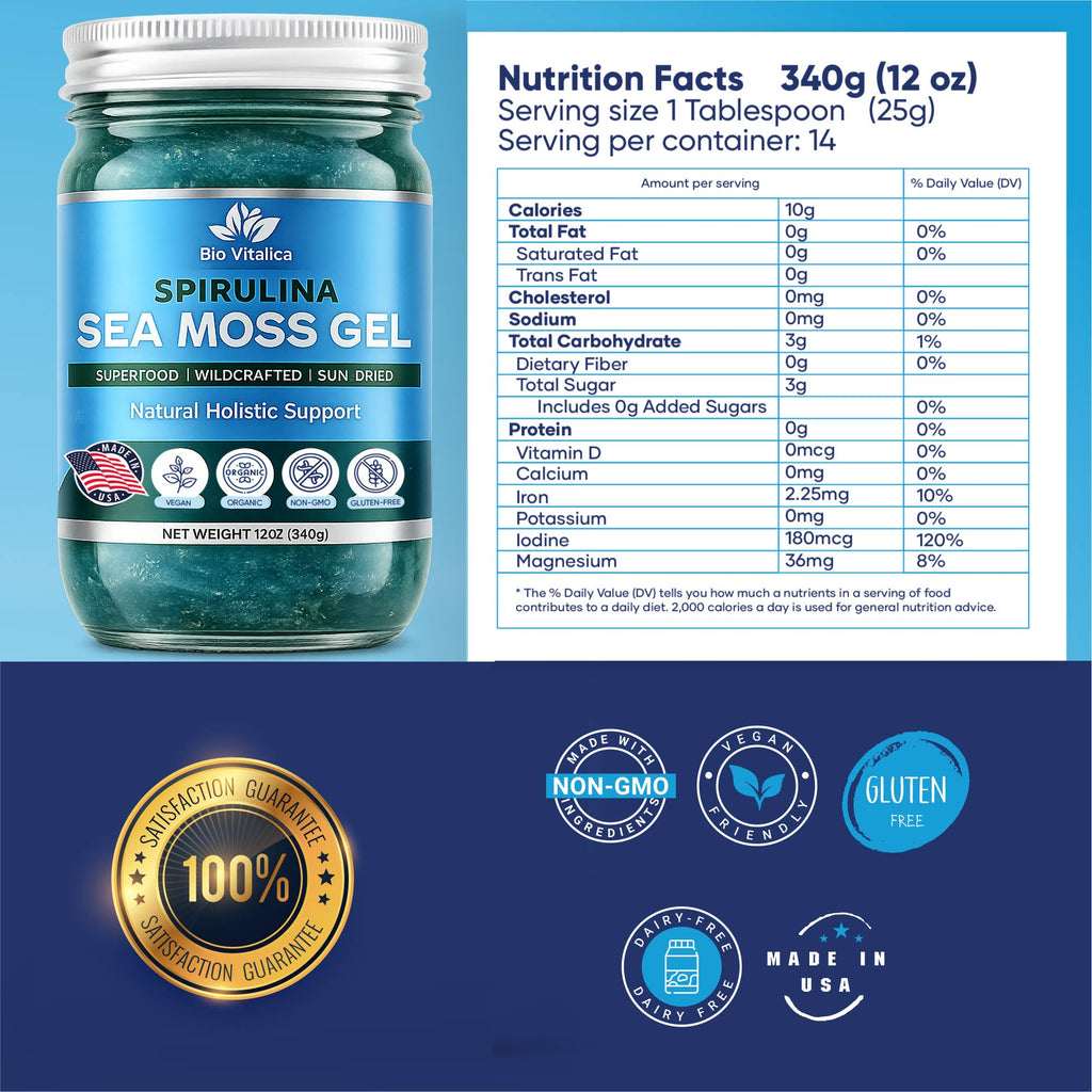 Sea Moss Gel Blue Spirulina Flavor – Wildcrafted, Sun-Dried