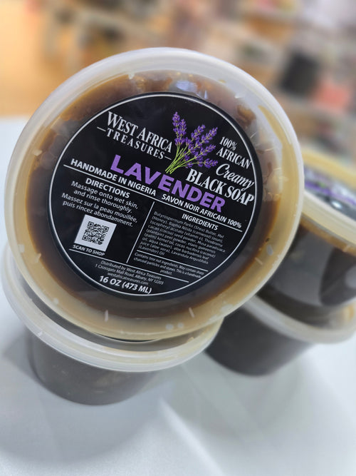 100% Creamy African Black Soap - Lavender - 16oz