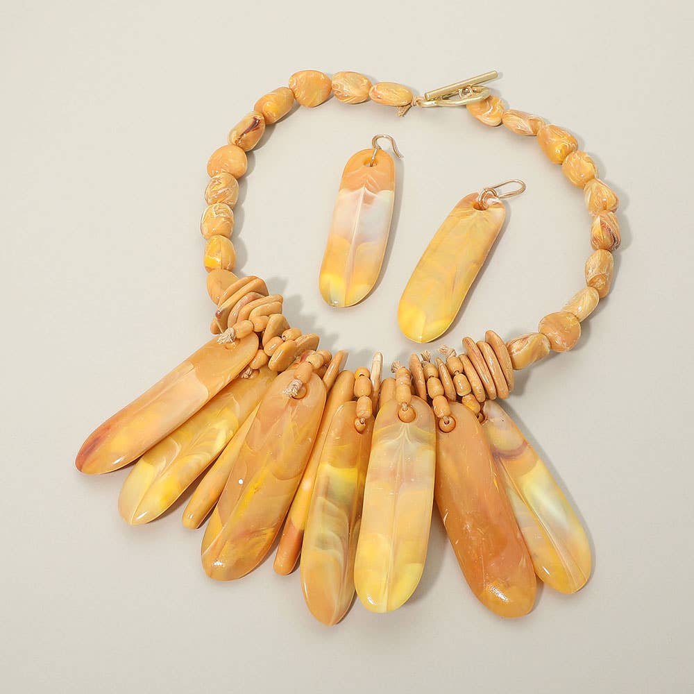 Bold Resin Bar Fringe Statement Toggle Necklace