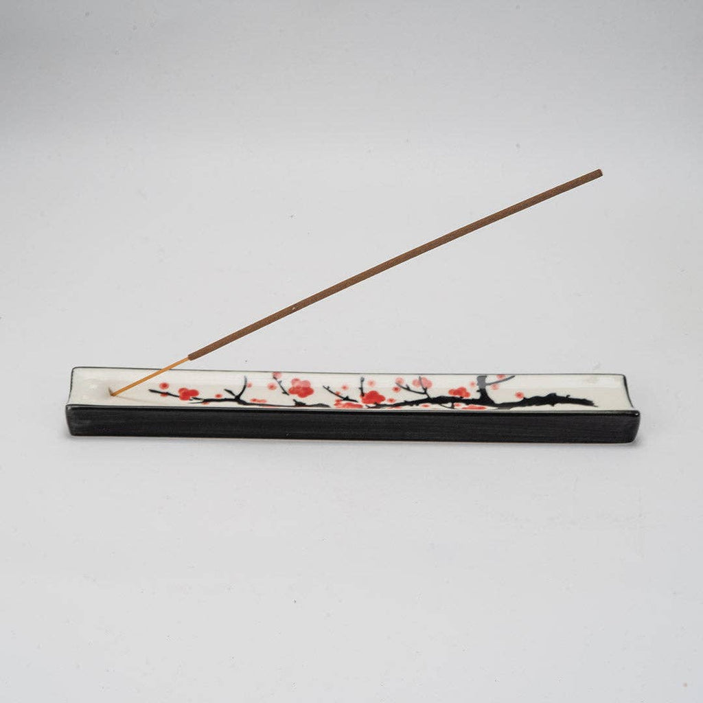 Handpainted Ceramic Incense Holder 9 inch L Cherry Blossoms (1/72)