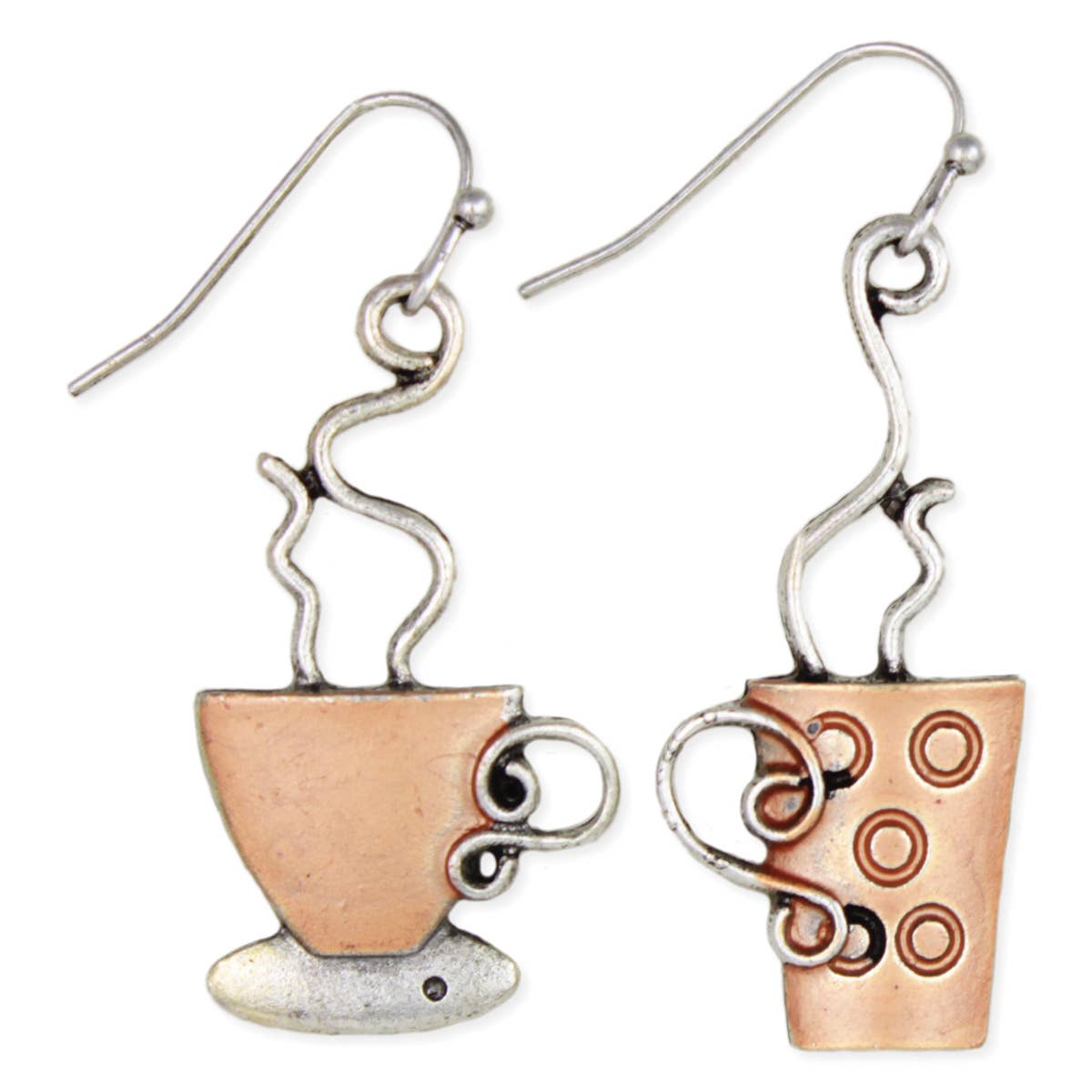 Brass Silver Mismatched Teacups Earrings