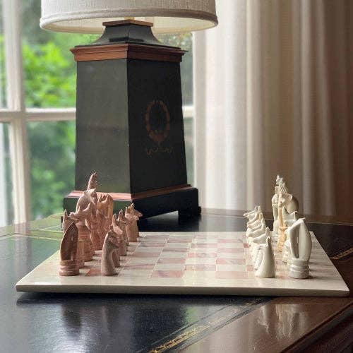 Soapstone Hand-Carved Chess Set  in Box  - Safari Animal Pieces