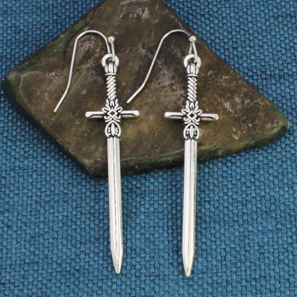 Antiqued Silver Sword Earrings