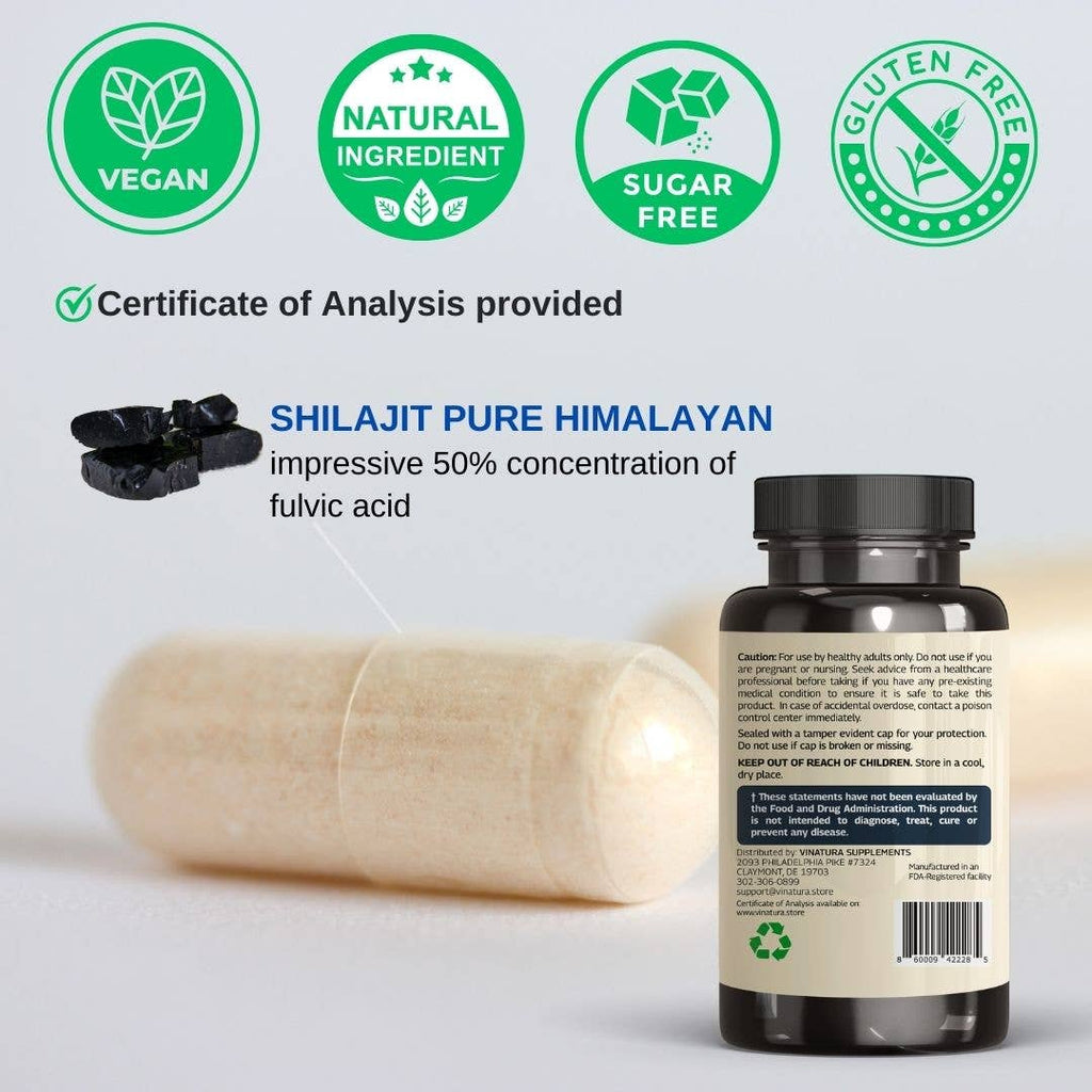 Shilajit Fulvic Acid 50% - 1000mg Pure Shilajit Capsules