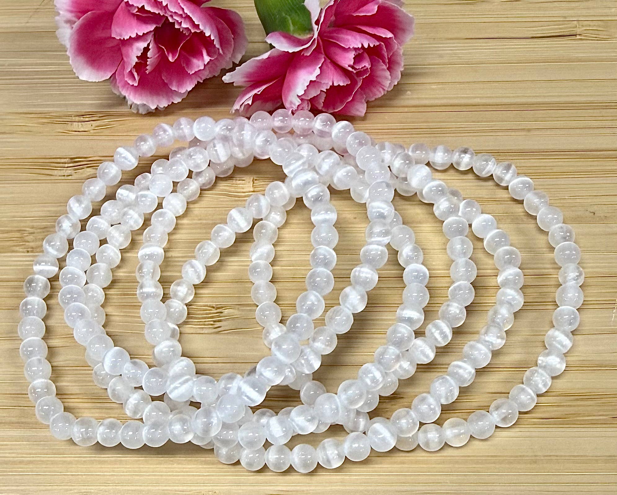 4mm Natural Selenite Crystal Healing Stretch Bracelet 7.5"