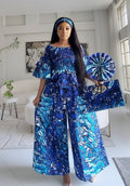 5-Piece African Ankara Pant Set - Blue Marble  019-PS14B