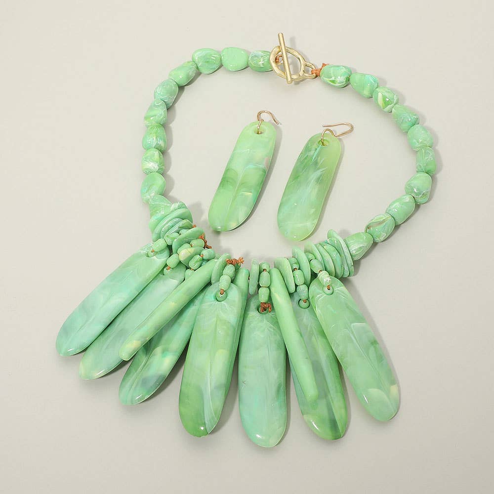 Bold Resin Bar Fringe Statement Toggle Necklace