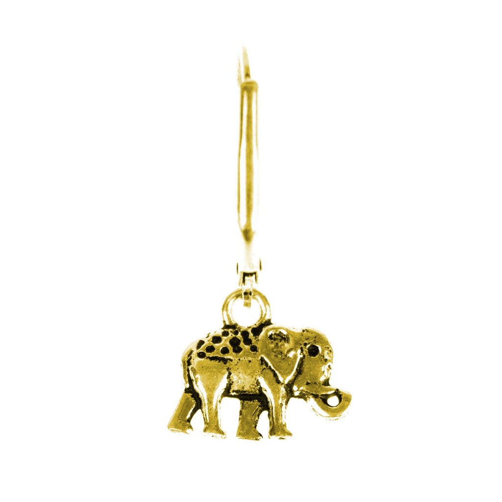 Elephant Trunk Up Brass Earrings - Golden