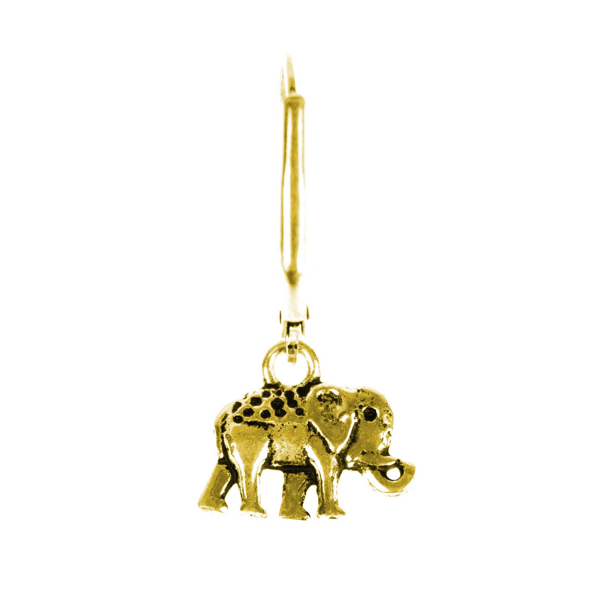 Elephant Trunk Up Brass Earrings - Golden