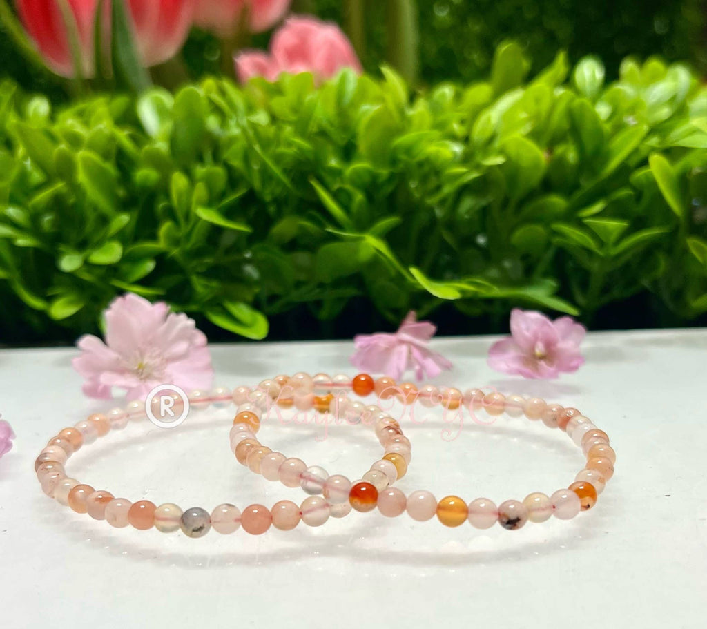 Natural Flower Agate 4mm Crystal Healing Stretch Bracelet