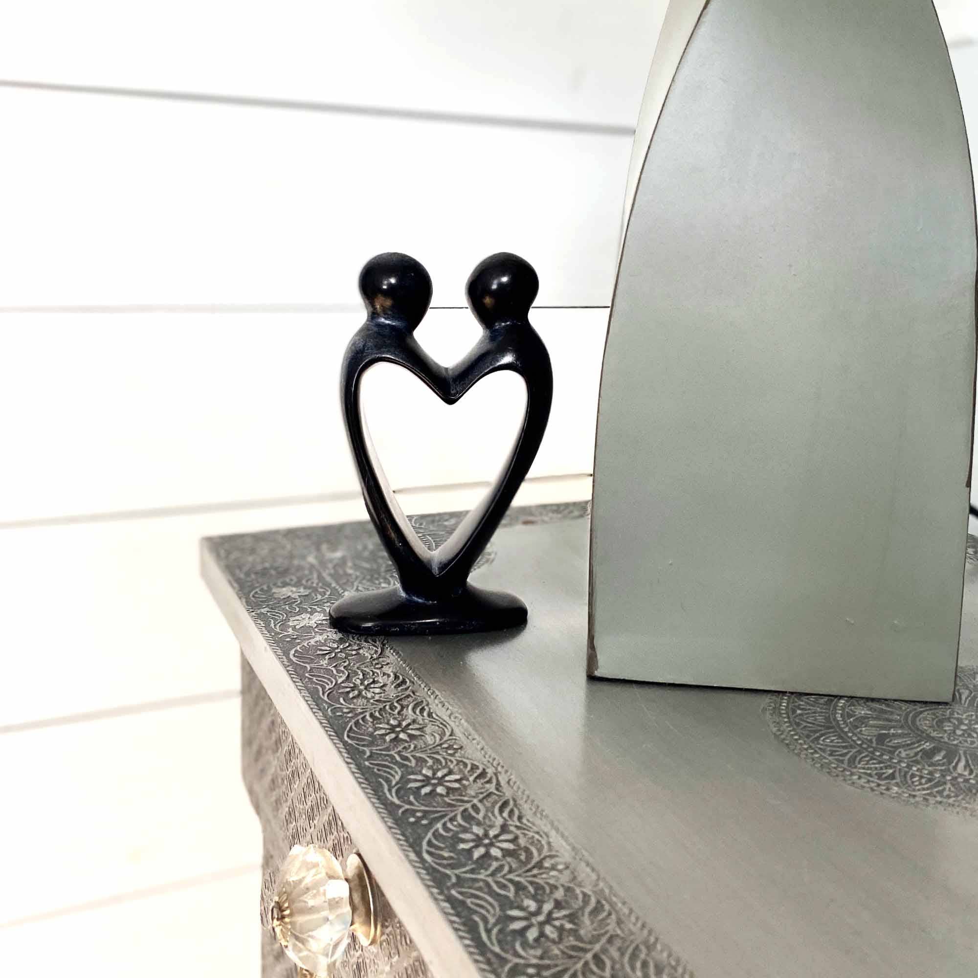 Lover's Heart Soapstone Sculptures - Black Finish