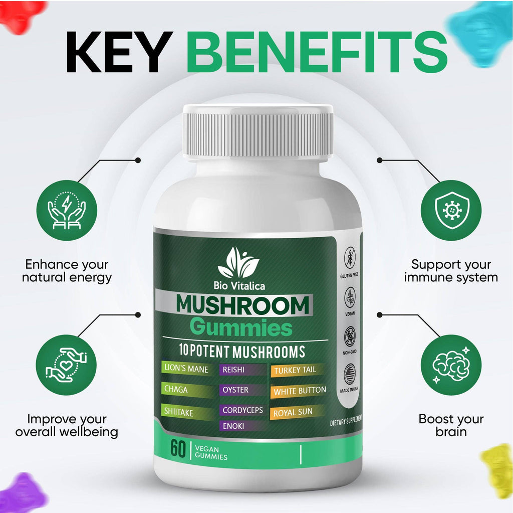 Mushroom Gummies - 10 Blend Lion's Mane Reishi Chaga Oyster