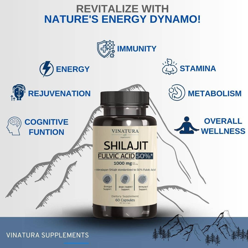 Shilajit Fulvic Acid 50% - 1000mg Pure Shilajit Capsules