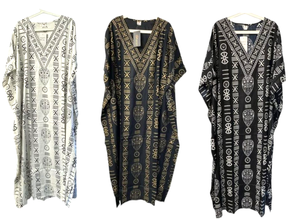 Kaftan Dress / Tribal Print Black/Gold -KF02