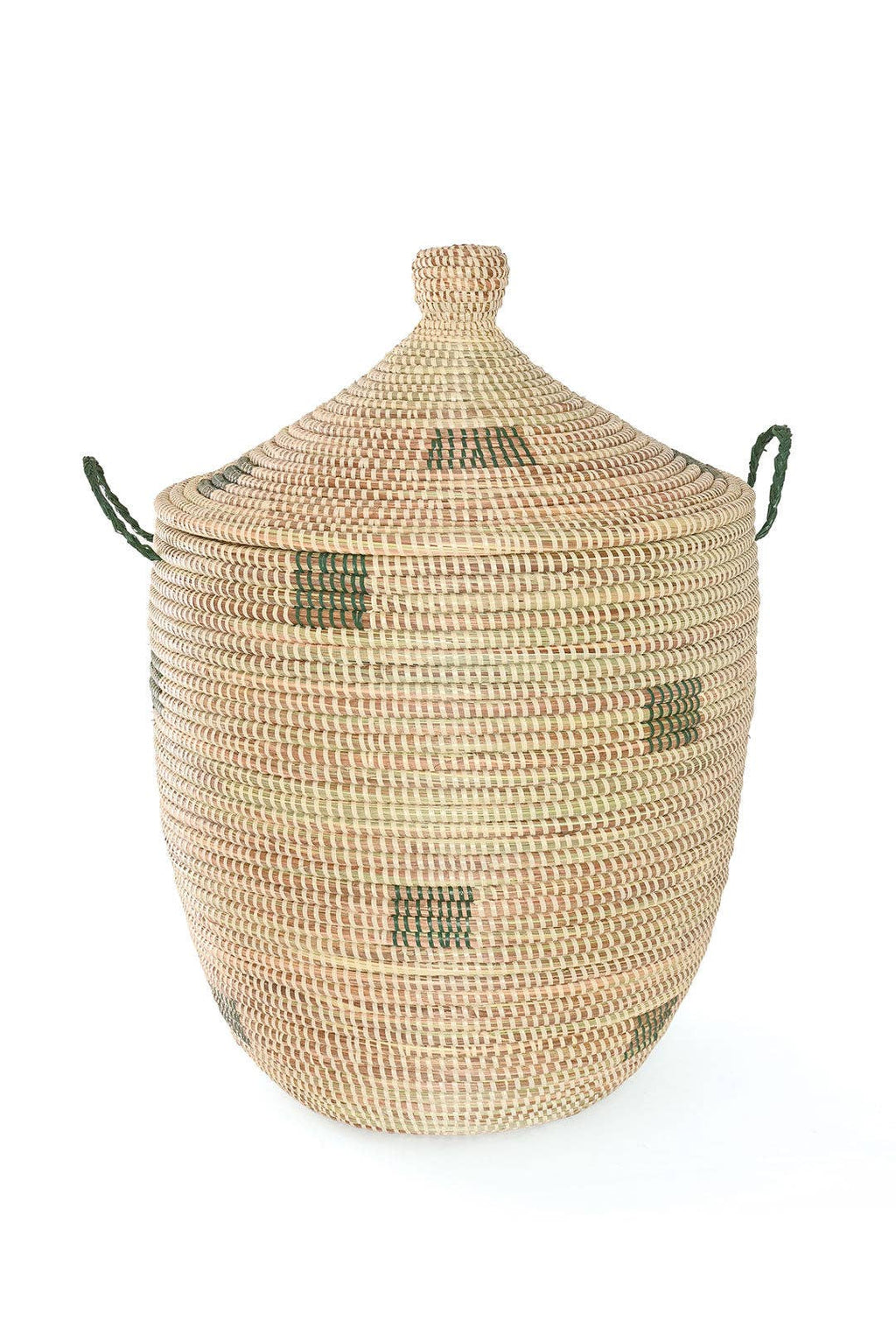 Set of Three Green and Cream Mixed Pattern Hampers