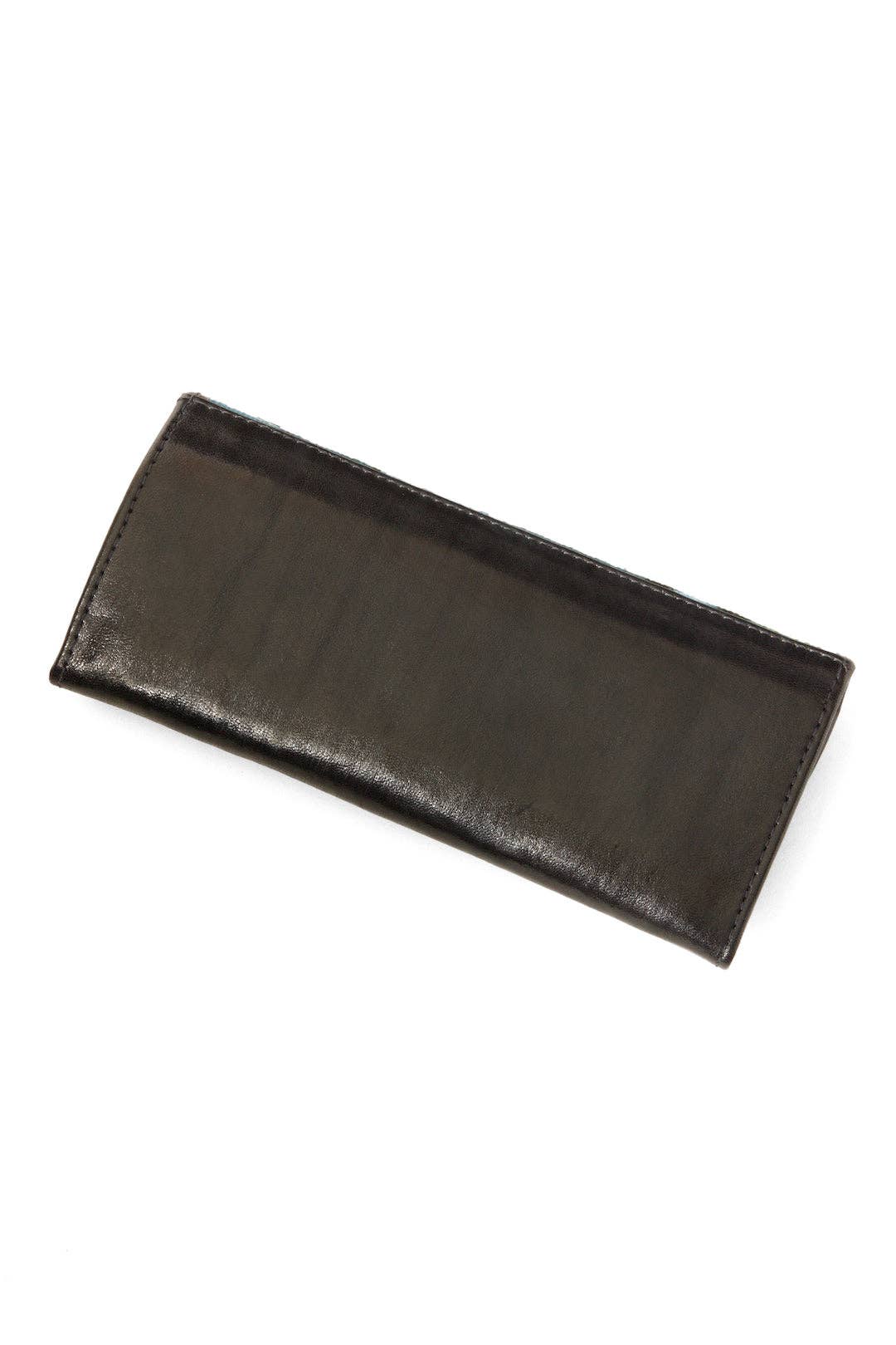 Blue Mudcloth & Black Leather Women's Wallet