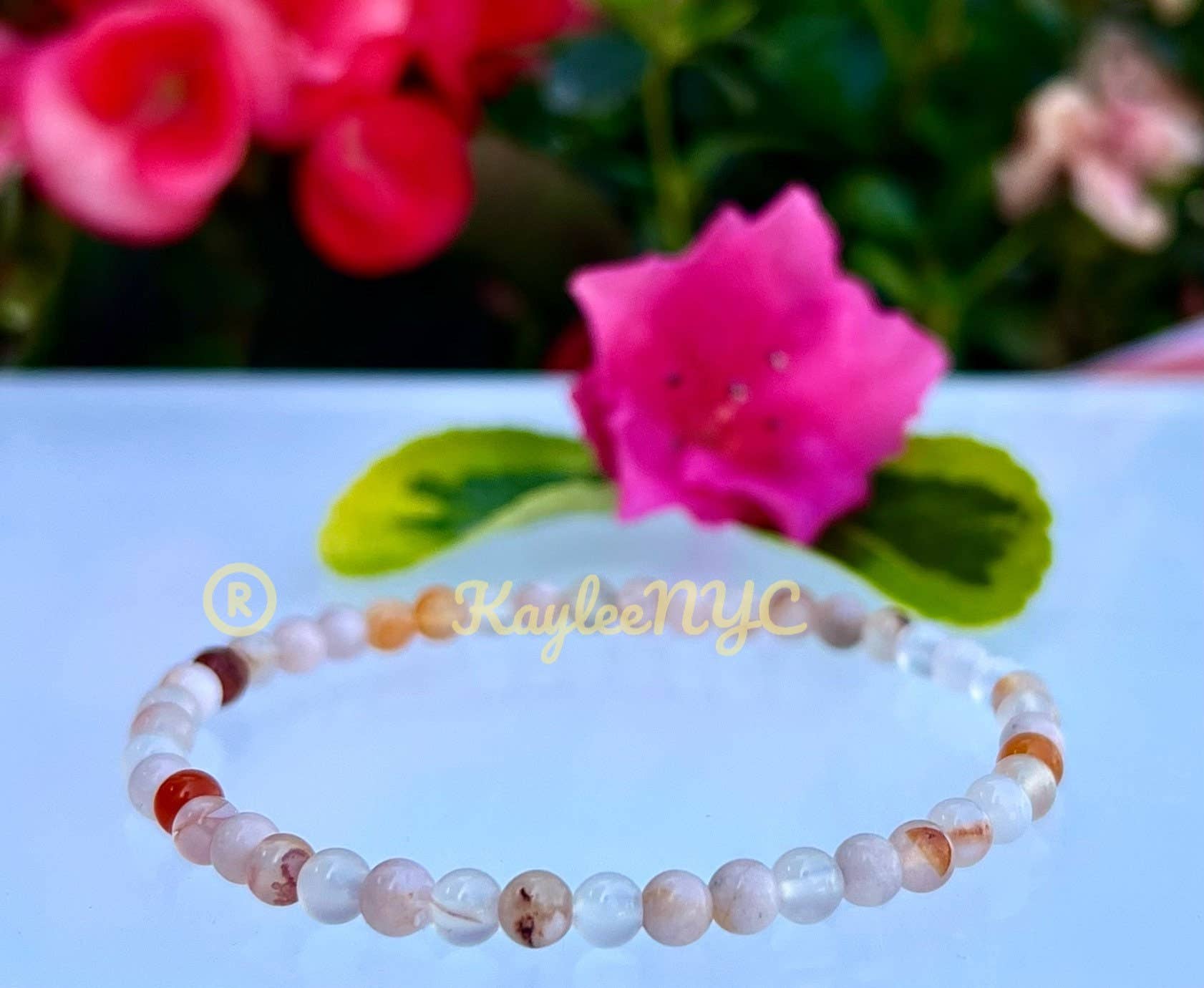 Natural Flower Agate 4mm Crystal Healing Stretch Bracelet