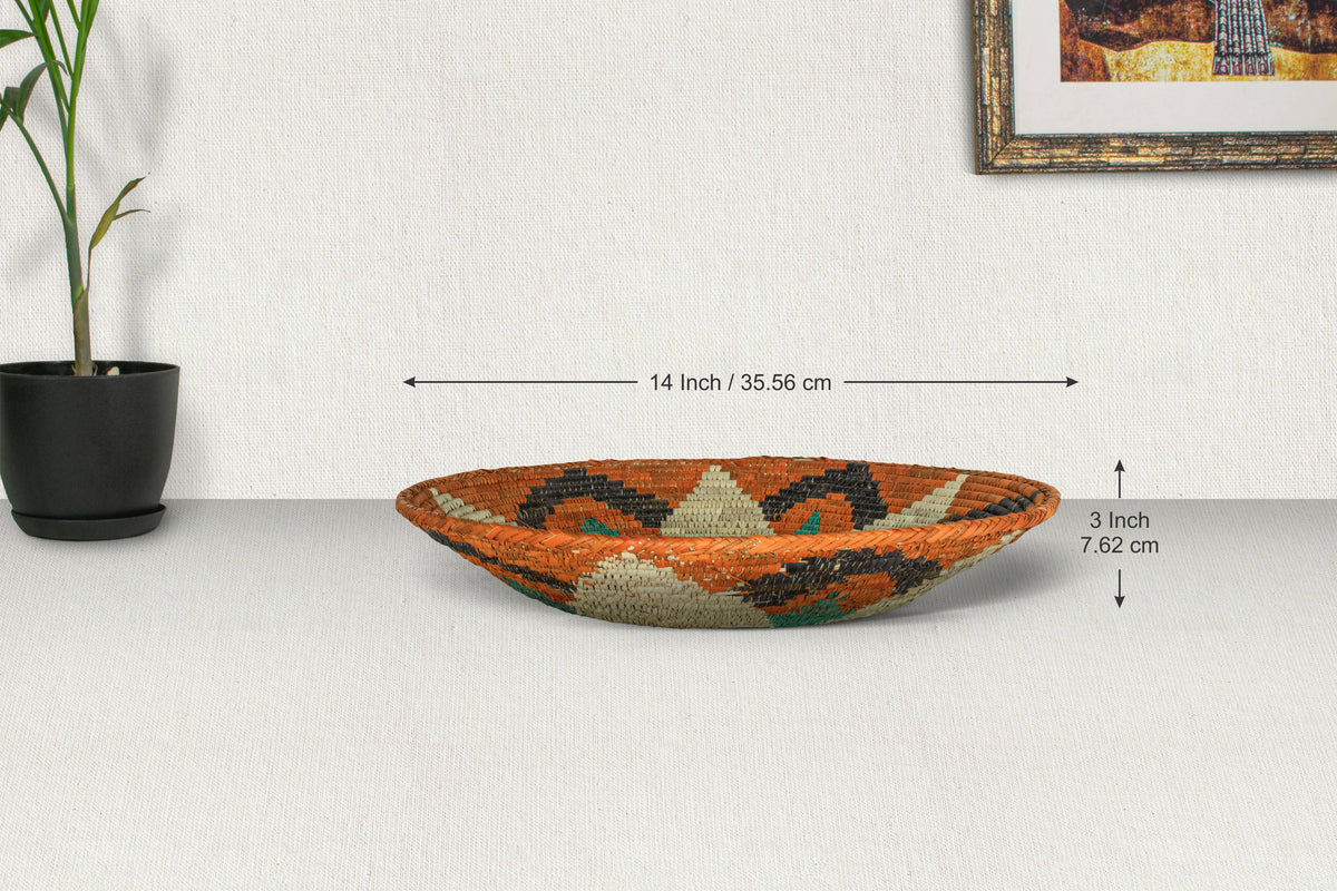 14" Handwoven Orange Lotus Bowl for Wall Basket Decor