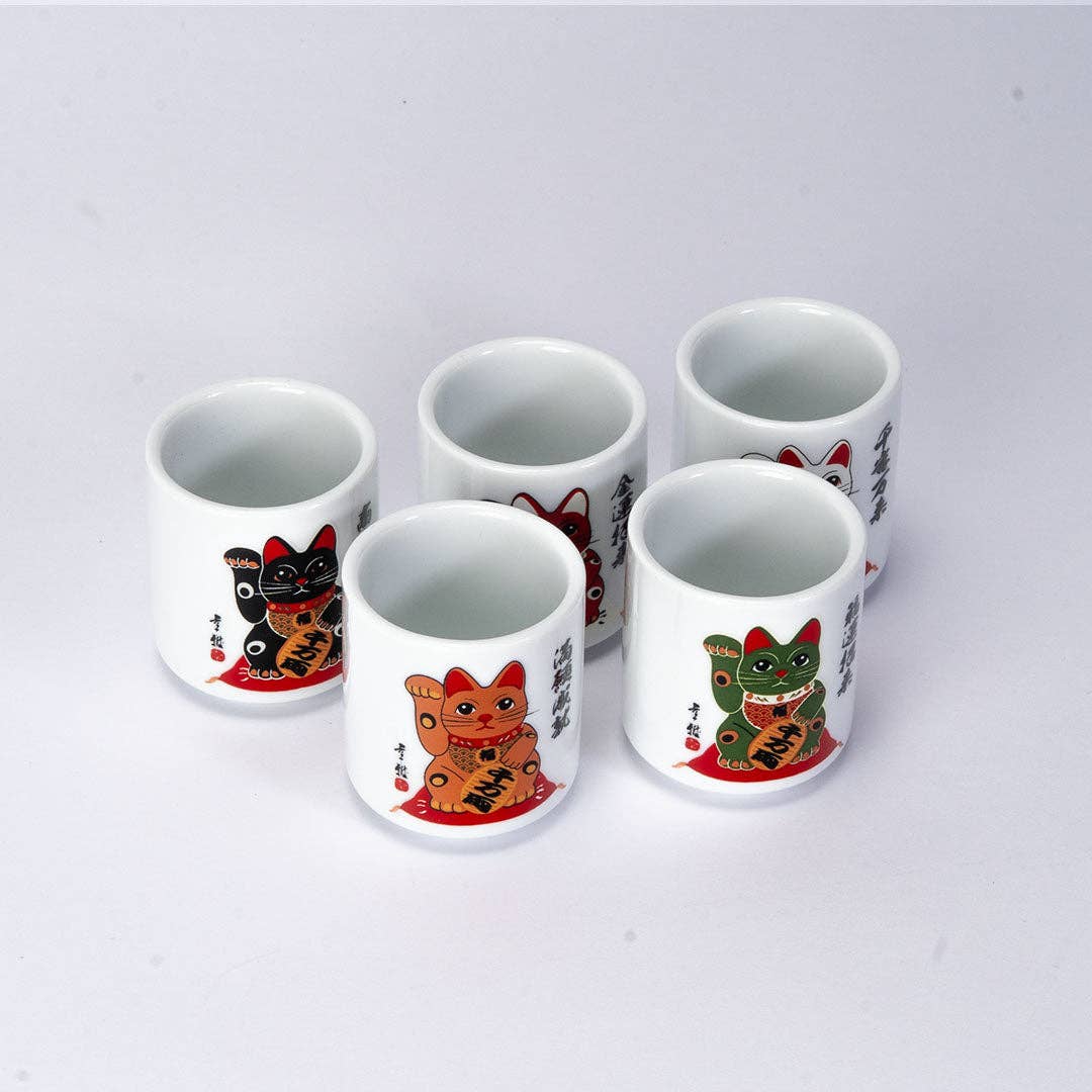 5 Piece 1.5oz Sake Cup Gift Set Lucky Cats JP (1/60)