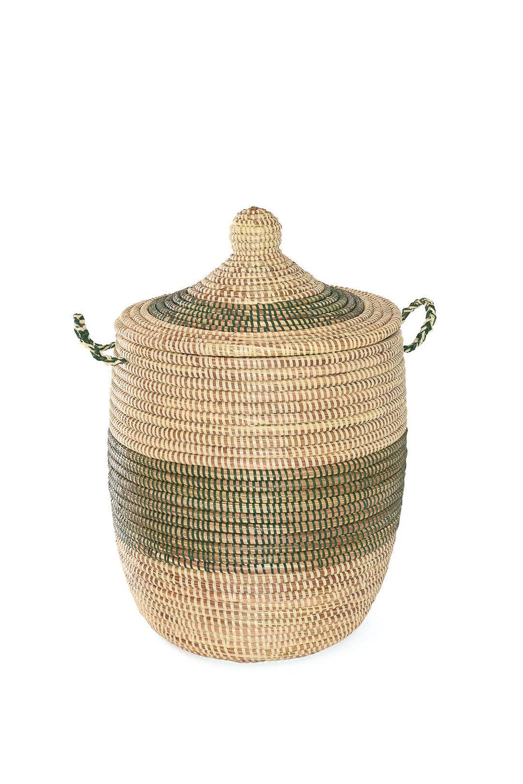Set of Three Green and Cream Mixed Pattern Hampers