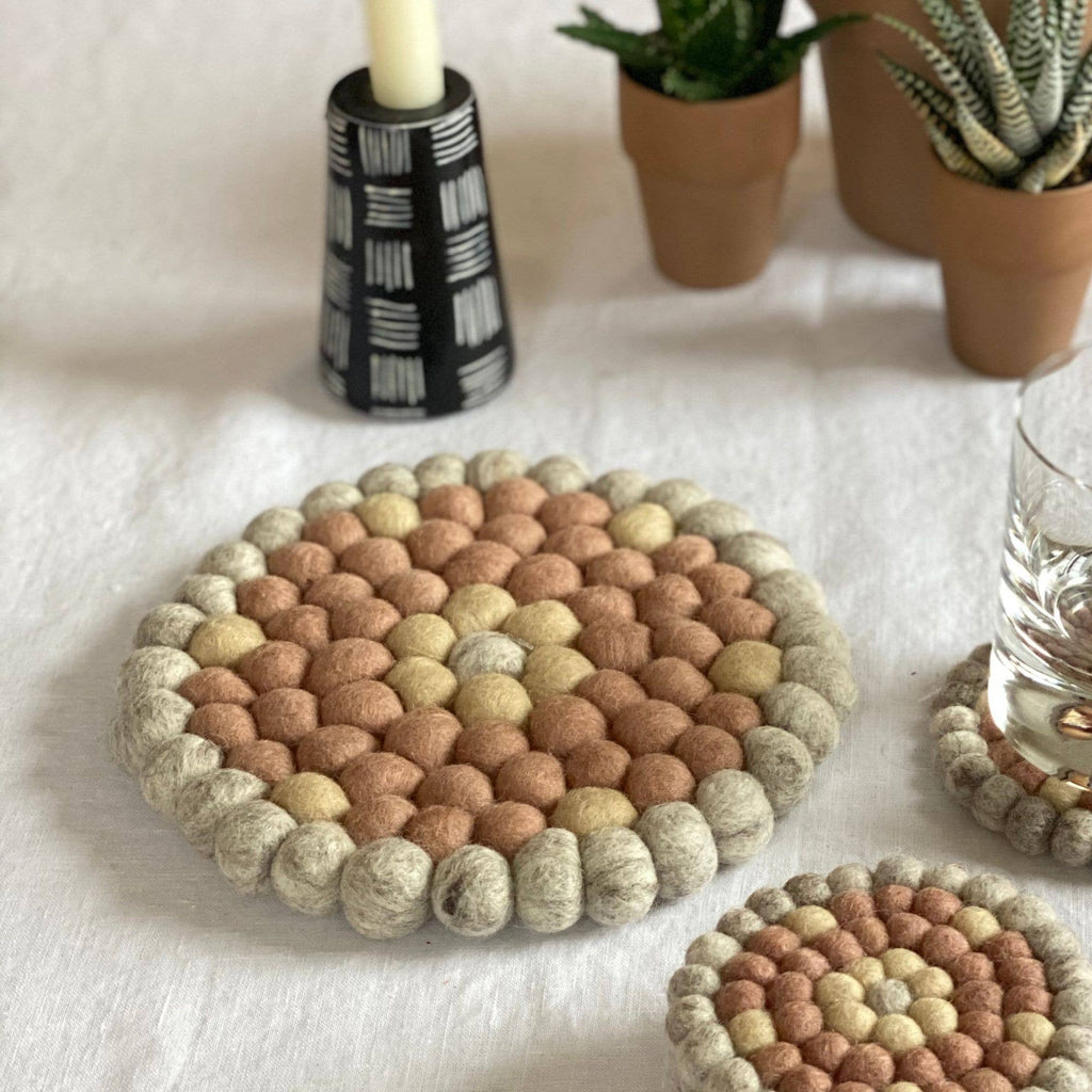 Pink Flower Felt Ball Trivet