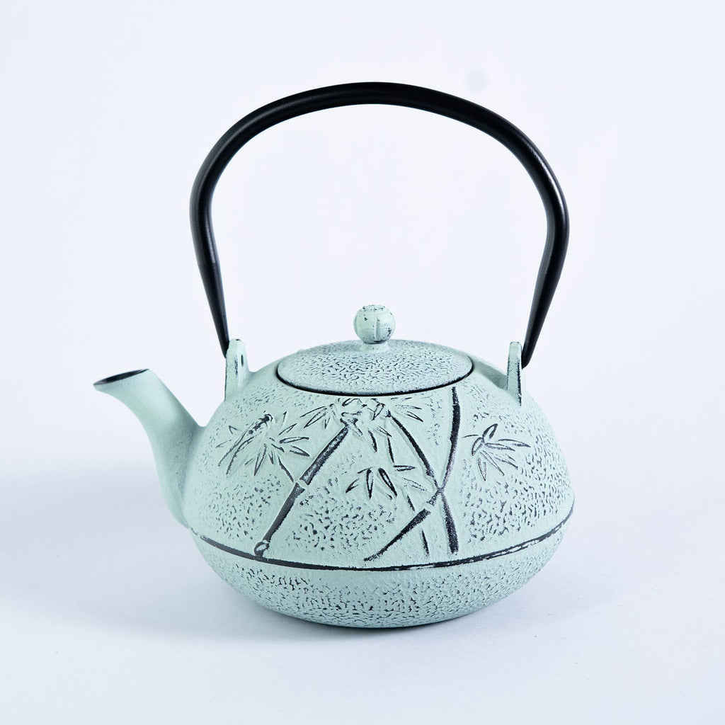 Mint Green Bamboo Design 40oz Cast Iron Tea Pot (1/8)