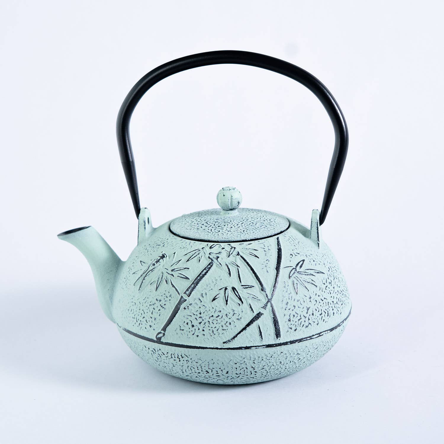 Mint Green Bamboo Design 40oz Cast Iron Tea Pot (1/8)