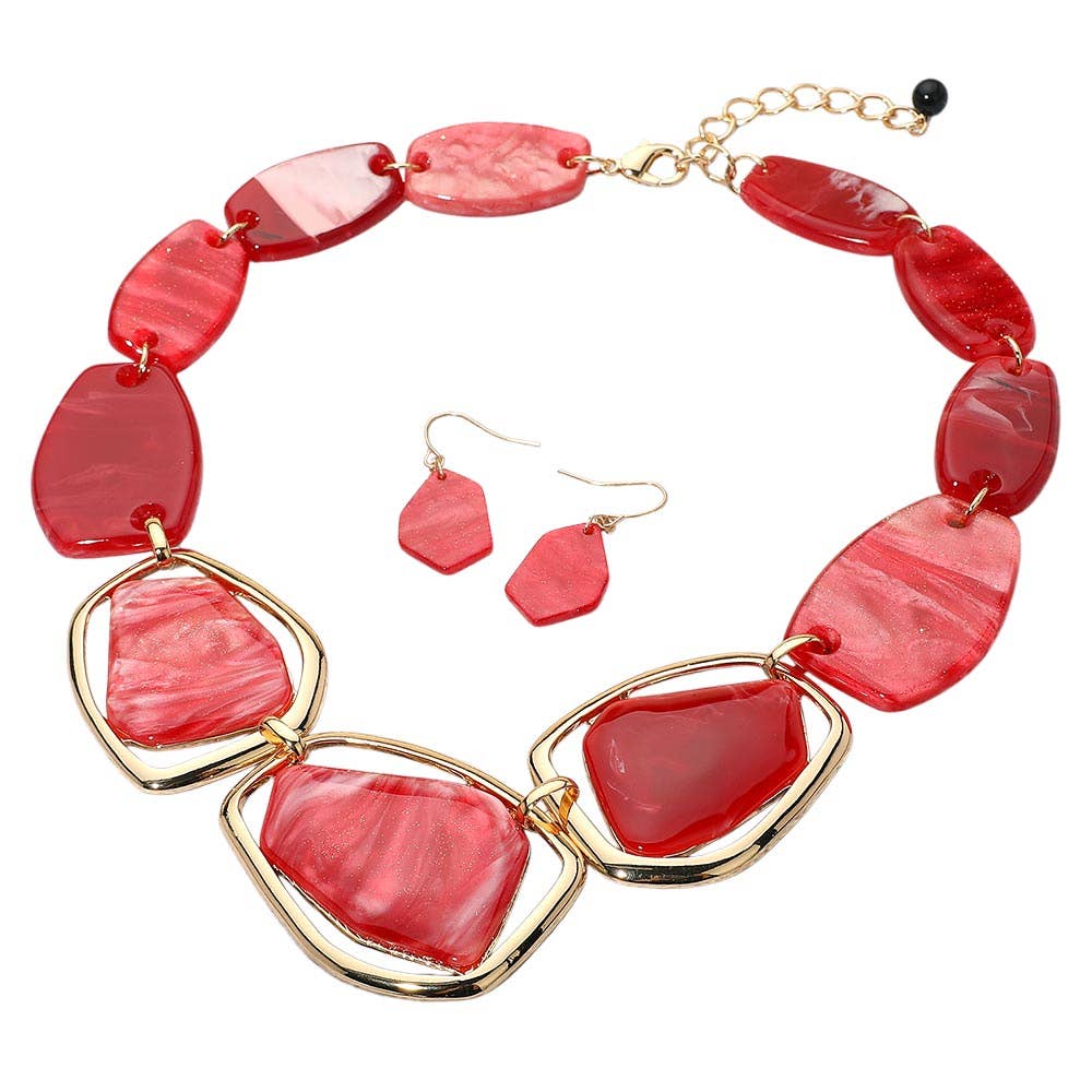 Geometric Chunky Sparkled Celluloid Acetate Plate Link Statement Necklace