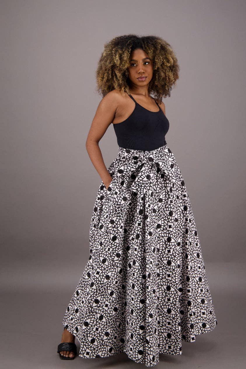 16317-260 Full-Length Tie-Waist African Wax Print Skirt