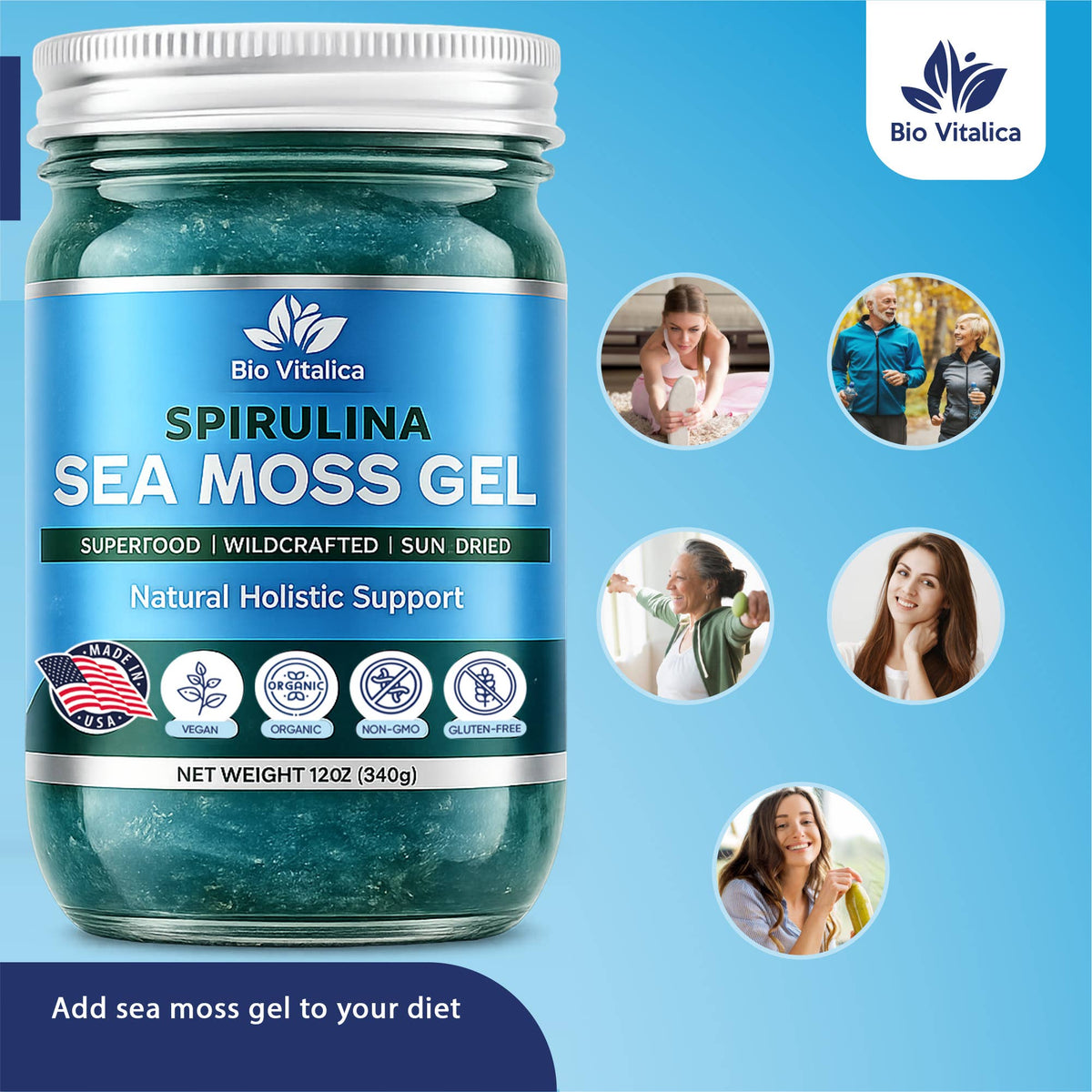 Sea Moss Gel Blue Spirulina Flavor – Wildcrafted, Sun-Dried