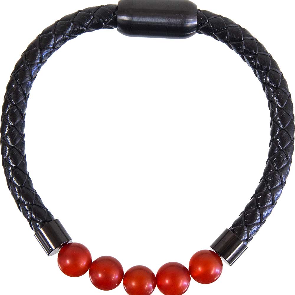 Vegan Leather Braided Bracelet w/ Magnetic Clasp - Red