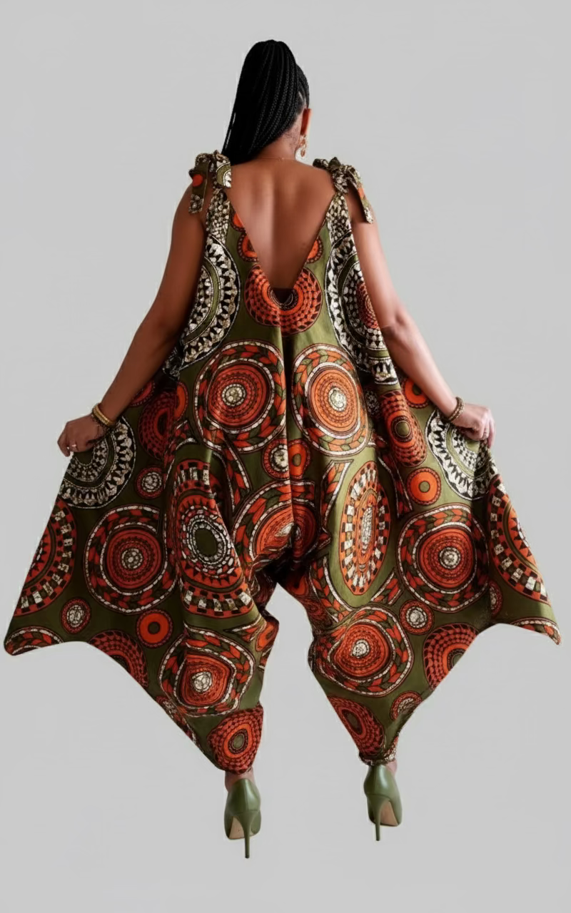 Harem Romper / Jumpsuit Olive/Orange 9003