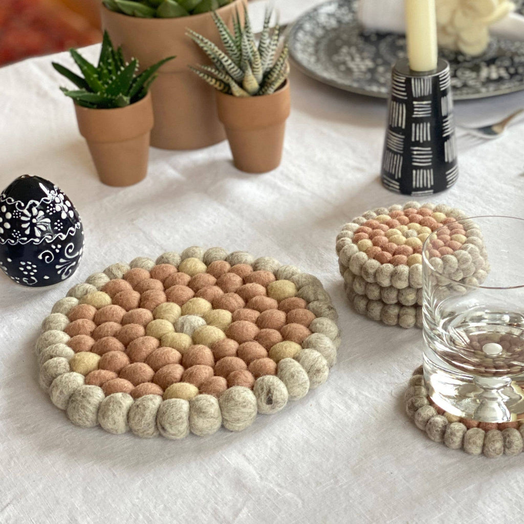 Pink Flower Felt Ball Trivet