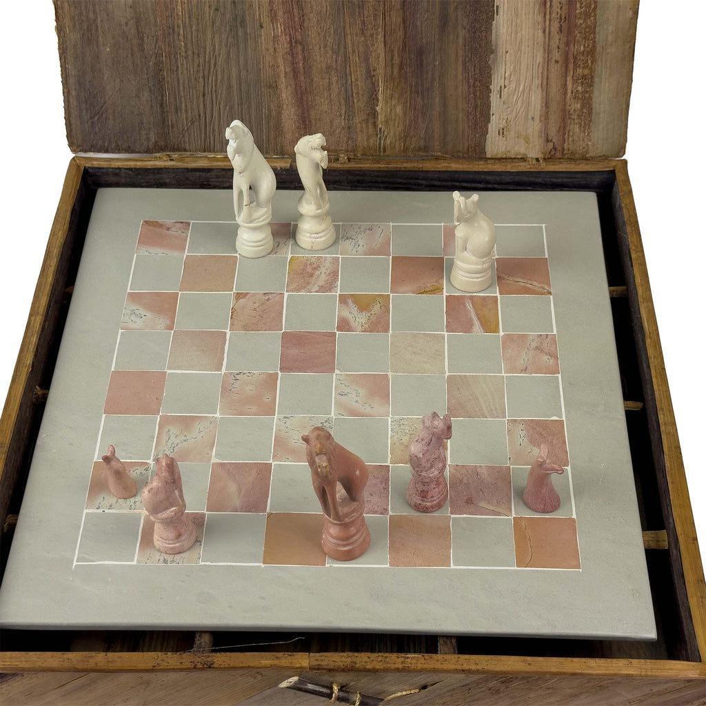 Soapstone Hand-Carved Chess Set  in Box  - Safari Animal Pieces