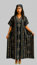 Kaftan Dress / Tribal Print Black/Gold -KF02