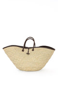 Woven Palm Tote with Dark Brown Leather