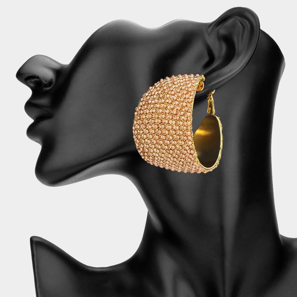 Oversized Wide Bling Studded Hoop Earrings