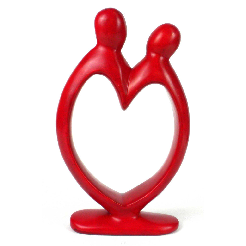 Lover's Heart Soapstone Sculptures - Red Finish