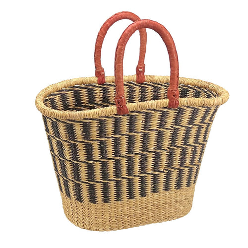 African Bolga Baskets : Navy/Natural V-shape Oval (G-144N+)